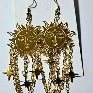 Gold Sun and Star Dangle Earrings